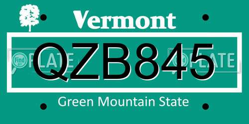 QZB845 Vermont License Plate