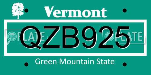 QZB925 Vermont License Plate