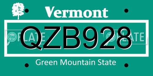 QZB928 Vermont License Plate