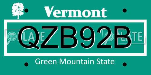 QZB92B Vermont License Plate