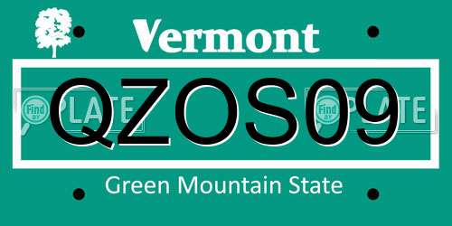 QZOS09 Vermont License Plate