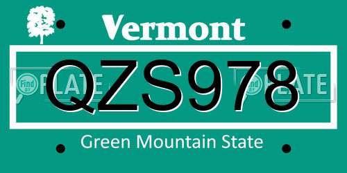 QZS978 Vermont License Plate