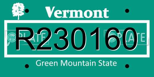 R230160 Vermont License Plate