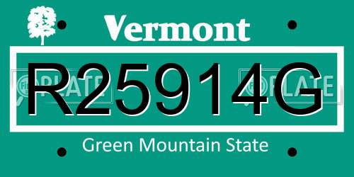 R25914G Vermont License Plate