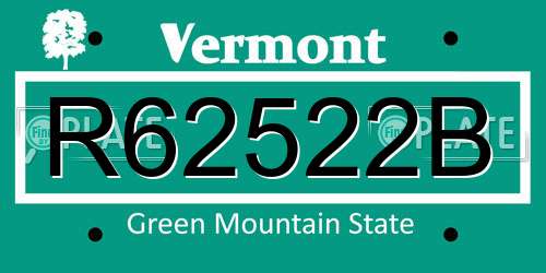 R62522B Vermont License Plate