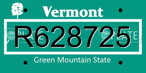 R628725 Vermont License Plate