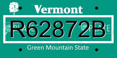 R62872B Vermont License Plate