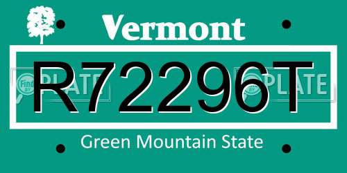 R72296T Vermont License Plate
