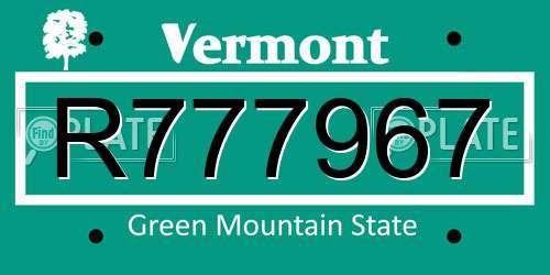 R777967 Vermont License Plate