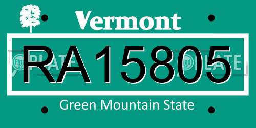 RA15805 Vermont License Plate