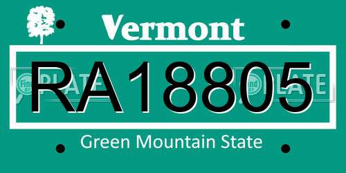 RA18805 Vermont License Plate