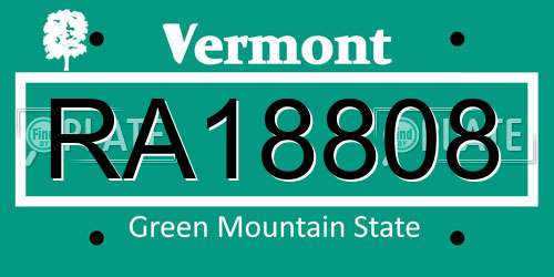 RA18808 Vermont License Plate