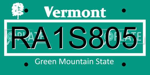 RA1S805 Vermont License Plate