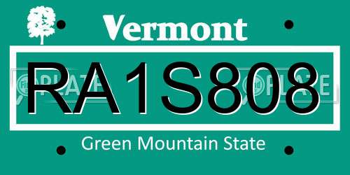 RA1S808 Vermont License Plate