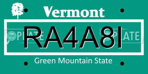 RA4A8I Vermont License Plate