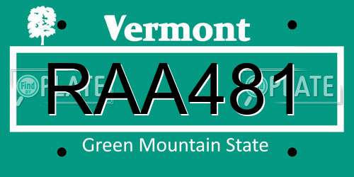 RAA481 Vermont License Plate