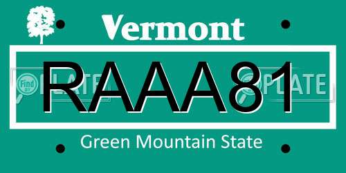 RAAA81 Vermont License Plate