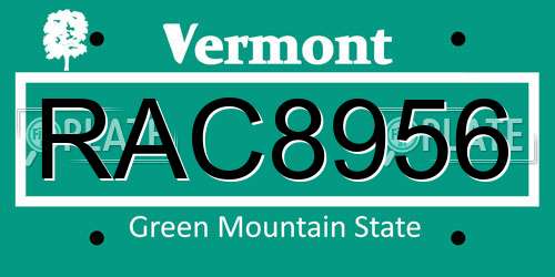 RAC8956 Vermont License Plate