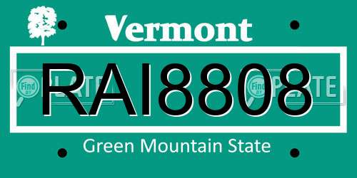 RAI8808 Vermont License Plate