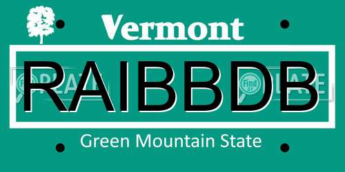 RAIBBDB Vermont License Plate