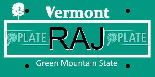 RAJ Vermont License Plate