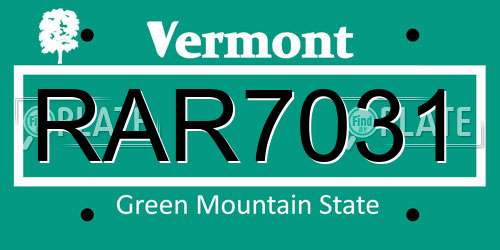 RAR7031 Vermont License Plate
