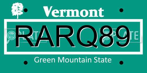 RARQ89 Vermont License Plate