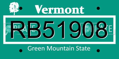 RB51908 Vermont License Plate