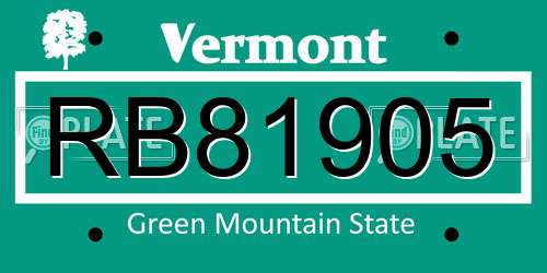 RB81905 Vermont License Plate
