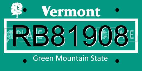 RB81908 Vermont License Plate