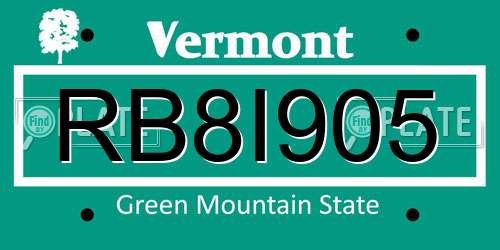 RB8I905 Vermont License Plate
