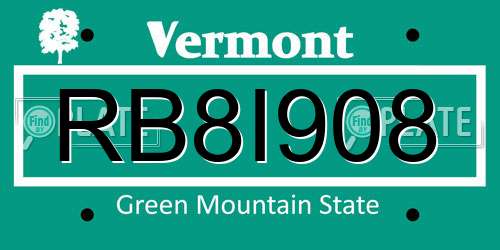 RB8I908 Vermont License Plate