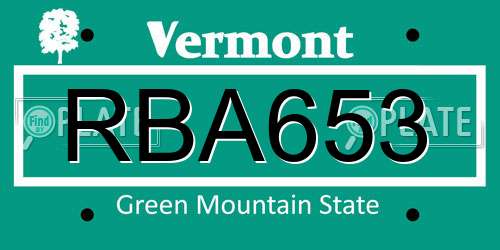 RBA653 Vermont License Plate