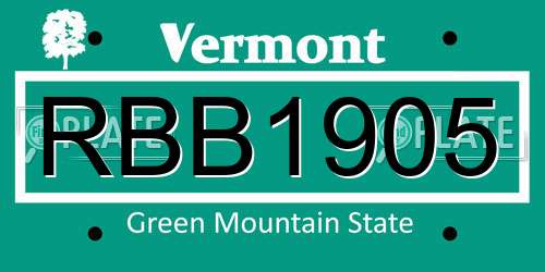 RBB1905 Vermont License Plate