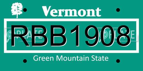 RBB1908 Vermont License Plate