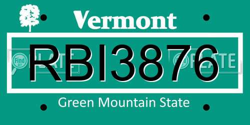 RBI3876 Vermont License Plate