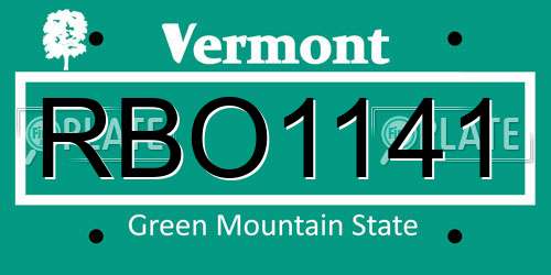 RBO1141 Vermont License Plate