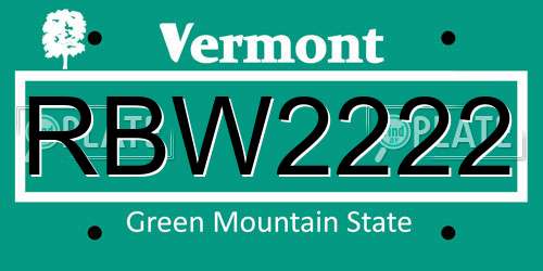 RBW2222 Vermont License Plate