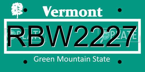 RBW2227 Vermont License Plate