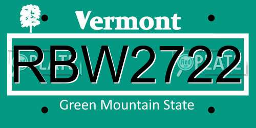 RBW2722 Vermont License Plate