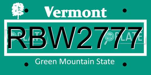RBW2777 Vermont License Plate
