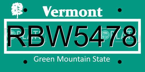 RBW5478 Vermont License Plate