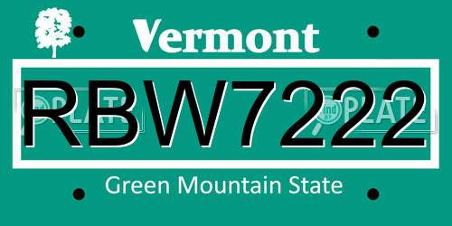 RBW7222 Vermont License Plate