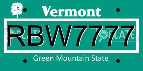 RBW7777 Vermont License Plate