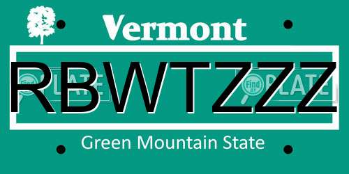 RBWTZZZ Vermont License Plate