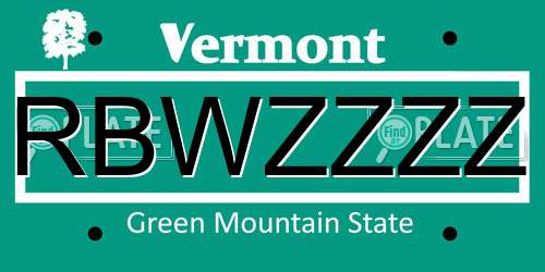 RBWZZZZ Vermont License Plate
