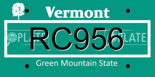 RC956 Vermont License Plate