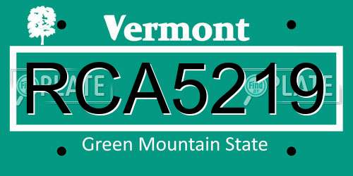 RCA5219 Vermont License Plate