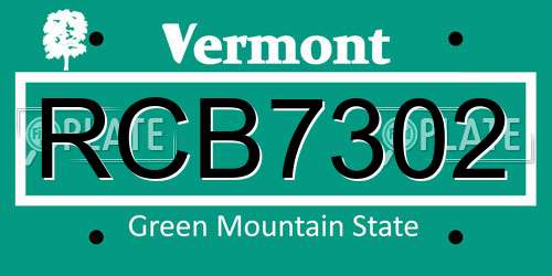 RCB7302 Vermont License Plate