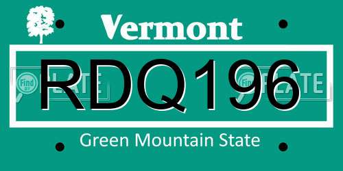 RDQ196 Vermont License Plate